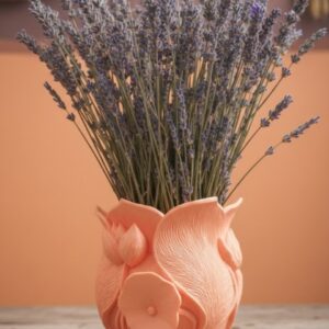 Turuncu Çiçek Desenli 3D Dekoratif Vazo Modern Masaüstü Aksesuar