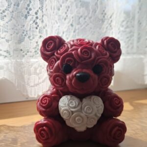 3D Gül Tasarımlı Kalp Ayıcık 10cm Şık Dekoratif Biblo