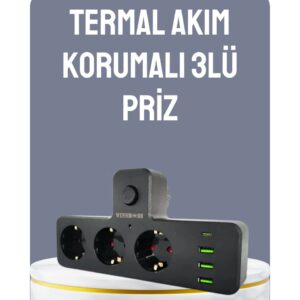 Anahtarlı Çoklu Priz 3 USB 1 Type-C Hızlı Şarj Destekli