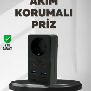 Tip Akım Koruma Prizi 10A 2500W USB Type C Destekli