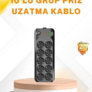 10’lu Çoklu Priz Termal Korumalı USB Type-C Çıkışlı 2500W Uzatma Kablosu