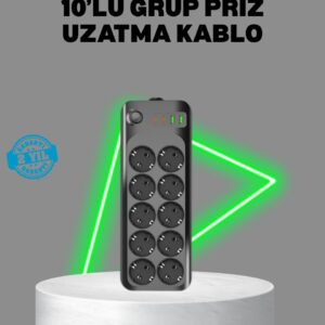 Termal Akım Korumalı 10’lu Grup Priz USB Type-C Hızlı Şarj 2500W 2m Kablo