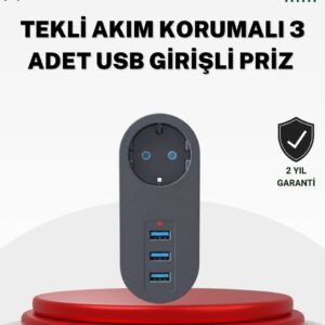 Akım Korumalı USB’li Priz – Güçlü 2500W Isı ve Çocuk Koruması