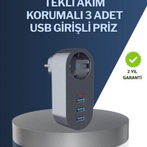 Çocuk Korumalı Termal Priz – 3'lü USB Şarj ve Akım Koruması