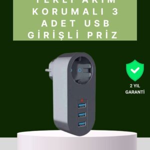 Termal Akım Korumalı 3 USB'li Güvenli Priz – Akıllı Akım Dengeleme
