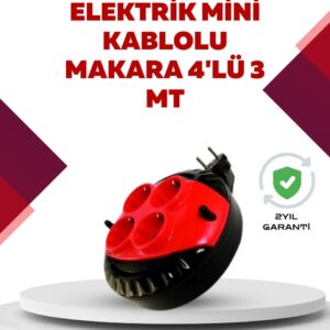 Kırmızı Renk 3 Metre 4’lü Kablolu Priz Makarası