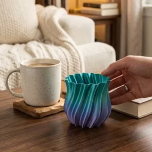 Mavi Degrade Kıvrımlı 3D Vazo Minimal Modern Ev Dekoru