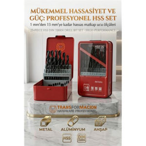 25 Parça 1 - 13 mm Alüminyum Metal Ağaç HSS Uçlu DIN 338RN Matkap Ucu Seti 723034