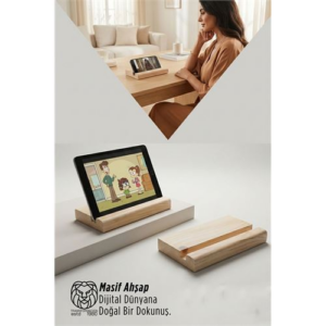 Masif Ahşap Tablet Standı ve Telefon Tutucu – Estetik Ergonomi 722866