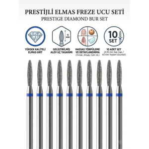 10'lu ORTA SERT Ultra Hassas Elmas Freze Ucu - Kuru Manikür Tırnak Hobi Gravür Seti 723102