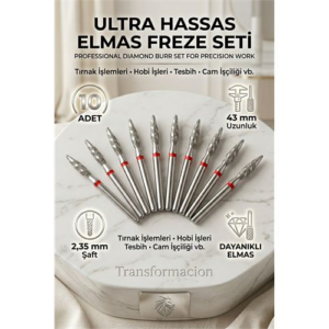 10'lu Ultra Hassas Elmas Freze Ucu - Kuru Manikür Tırnak Hobi Gravür Seti 243LX/021R 723100