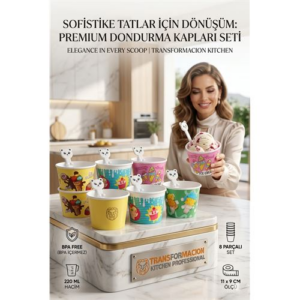 Sevimli Ayıcık Kaşıklı 8'li Dondurma Kasesi Seti - Parti Atıştırmalık ve Mama Kabı 723094