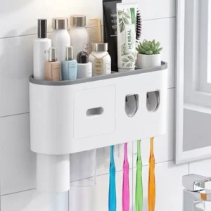 Banyo Organizer Diş Fırçası Tutucu Çift Dispenserli Raflı Çekmeceli