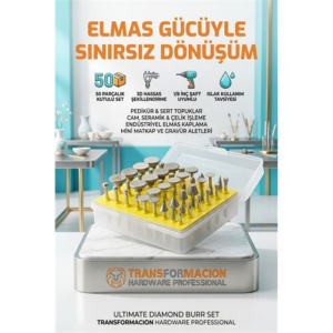 50 Parça Elmas Uçlu Döner Törpü ve Freze Seti - Pedikür Nasır Topuk Cam ve Taş İşleme Uçları 723151