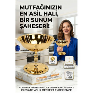 2'li Profesyonel İnox Gold Paslanmaz Çelik Ayaklı Dondurma ve Tatlı Sunum Kasesi Seti 723149