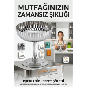 2'li Profesyonel İnox Gümüş Paslanmaz Çelik Ayaklı Dondurma ve Tatlı Sunum Kasesi Seti 723148