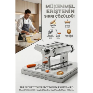 Profesyonel Erişte ve Makarna Makinesi - 7 Ayarlı Çelik Hamur Açma Spagetti Makinası 723137